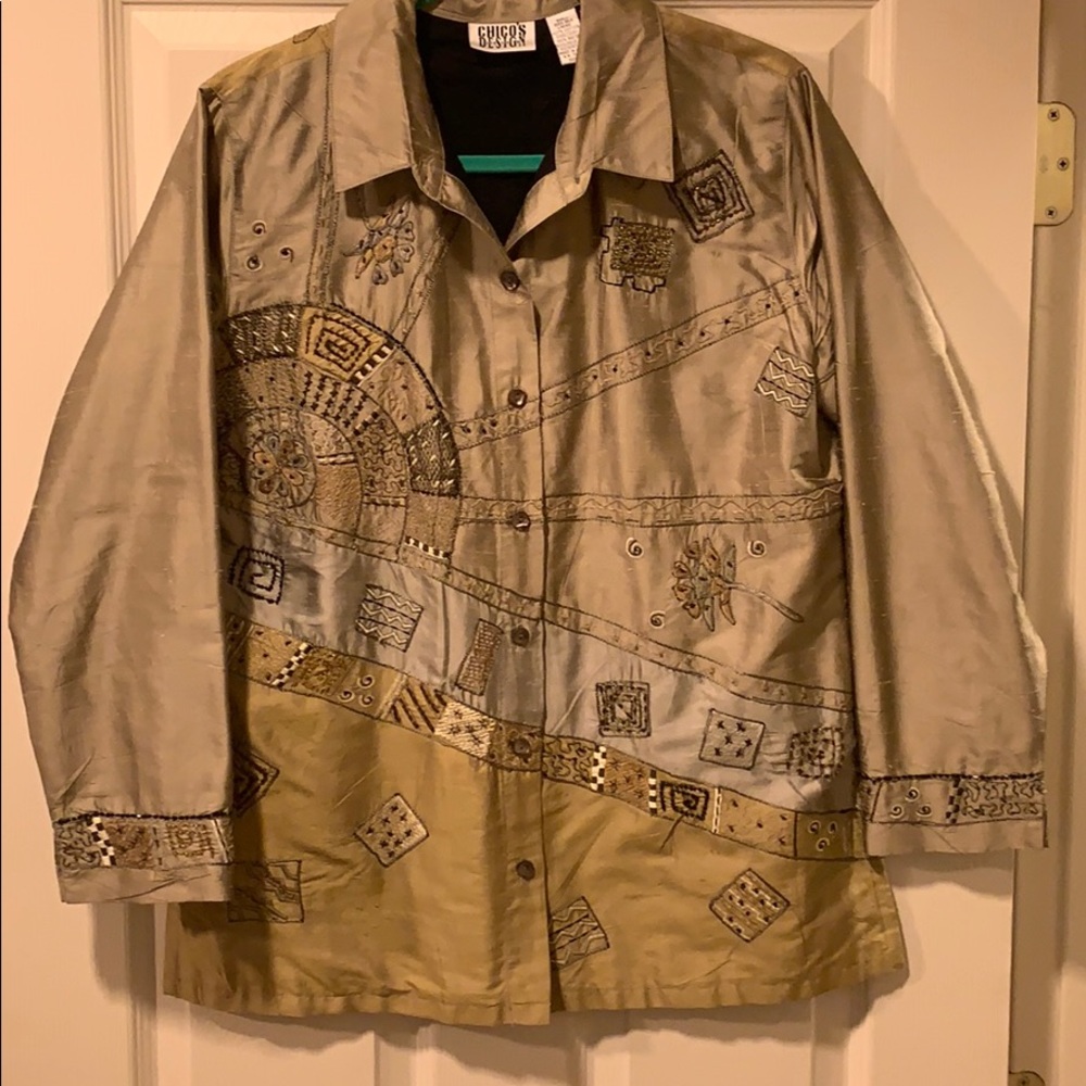 Chico’s embroidered silk jacket